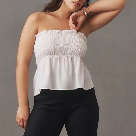 NWT Anthropologie Mare Mare White Smocked Linen Tube Top XL - Picture 1 of 6